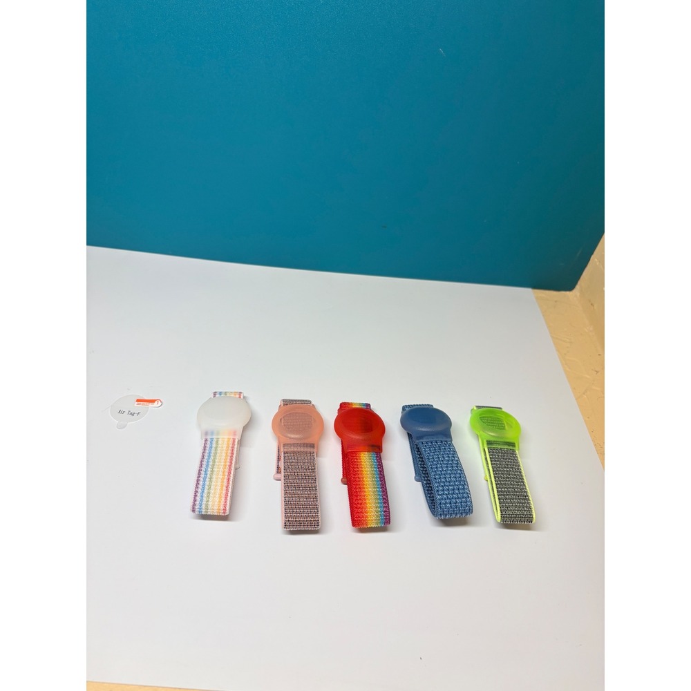 5pc Nylon AirTag Wristbands Adjustable GPS Tracker Straps Rainbow Blue
